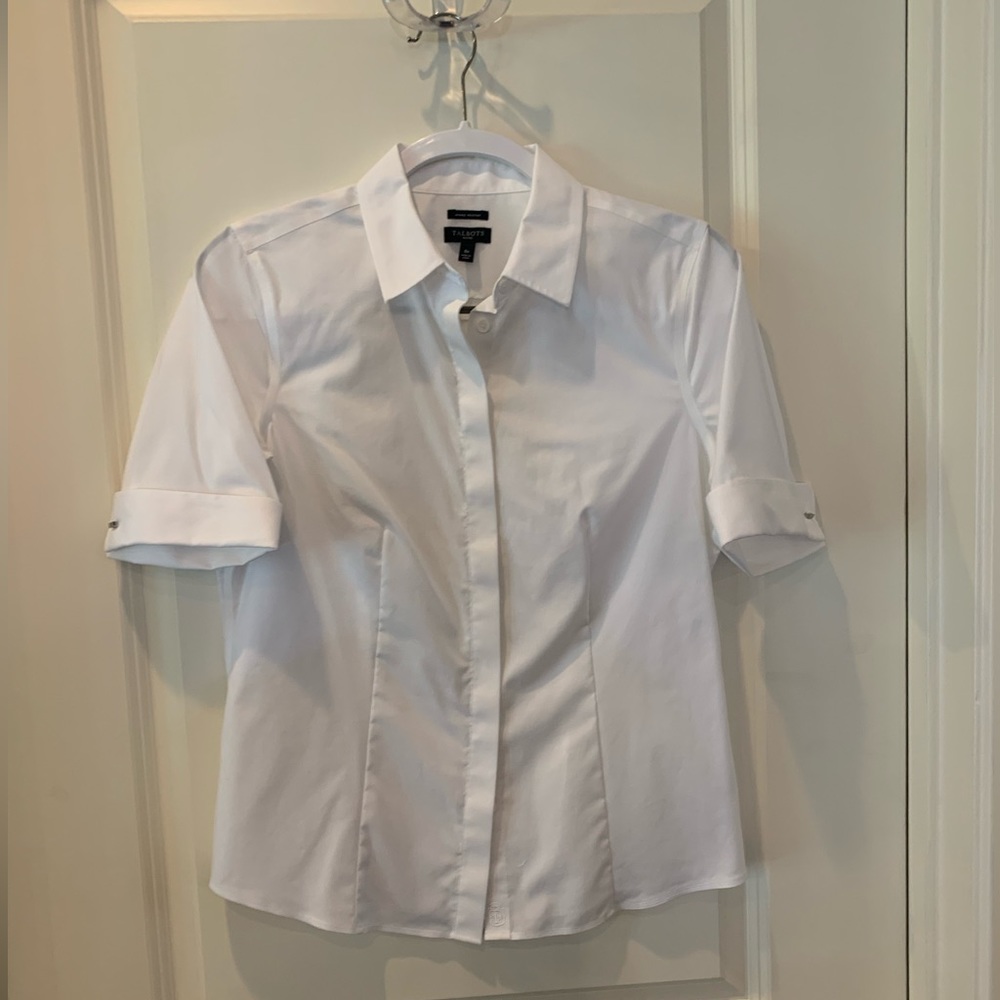 Crisp white Talbots short sleeve blouse sz 8P